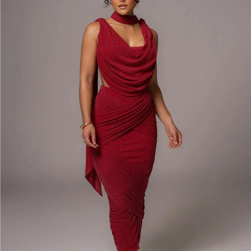 JLUXLABEL Red Backless Draped Dress - Picture 2 of 3